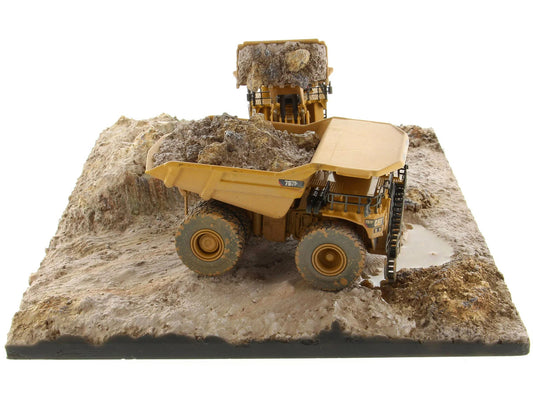 CAT Caterpillar 994K Wheel Loader and 797 Mining Truck Yellow (Weathered) Set of 2 Pieces "Weathered Series" 1/125 Diecast Model by Diecast Masters-1