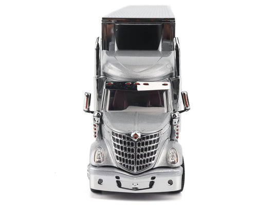 International Lonestar Truck with Sleeper Silver Metallic with "CAT Caterpillar" Mural Trailer "Transport Series" 1/50 Diecast Model by Diecast Masters-1