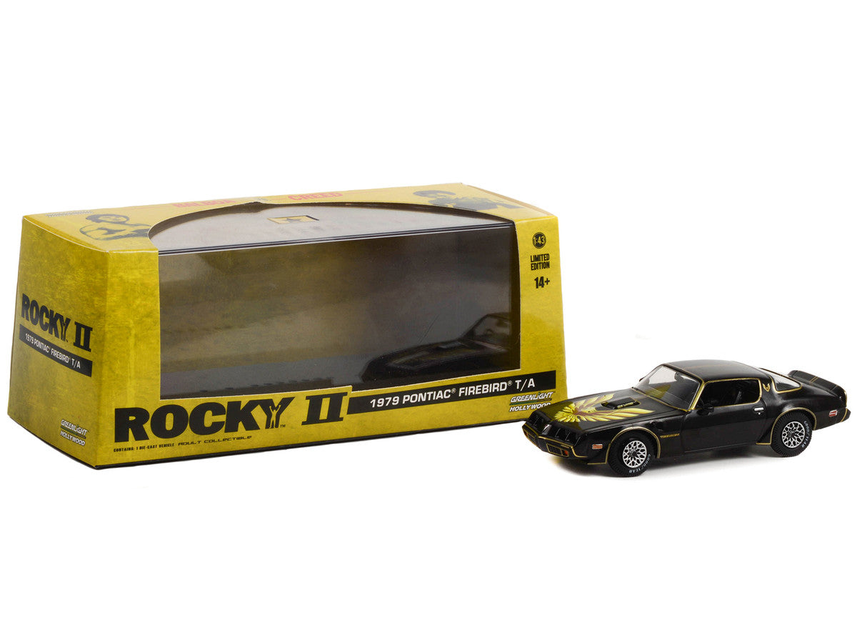 1979 Pontiac Firebird T/A Trans Am Black with Hood Phoenix "Rocky II (1979) Movie" 1/43 Diecast Model Car by Greenlight-1