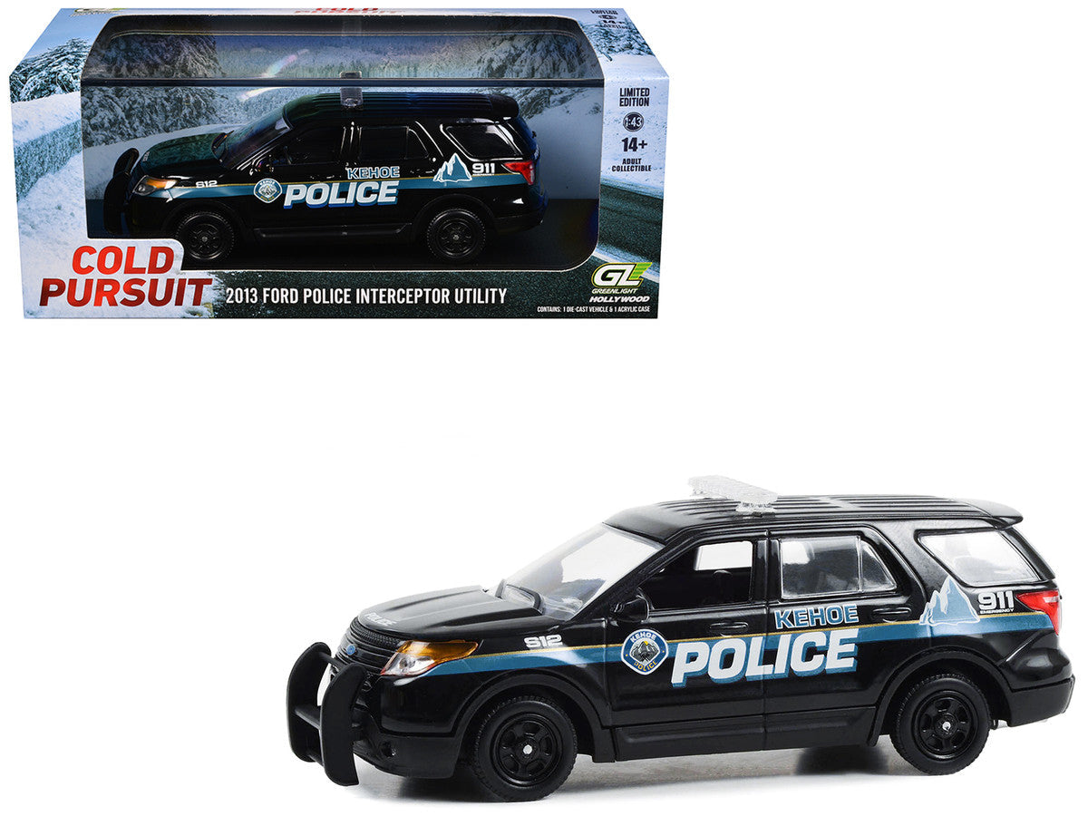 2013 Ford Police Interceptor Utility "Kehoe Police Department Kehoe Colorado" Black with White Stripes "Cold Pursuit" (2019) Movie 1/43 Diecast Model Car by Greenlight Greenlight