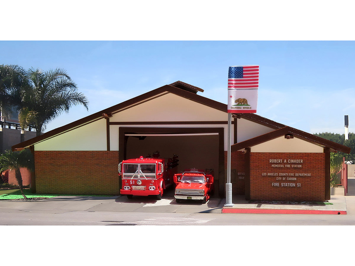 Fire Station 51 LACoFD (Los Angeles County Fire Department) Diorama EZ Assembly Kit "Emergency!" (1972-1977) TV Series 1/87 (HO) Model by Iconic Replicas Iconic Replicas