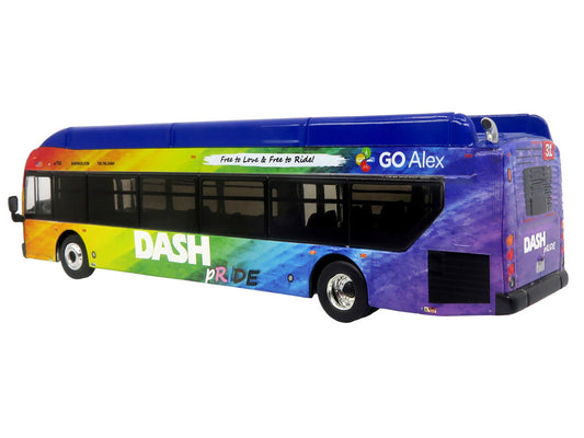 New Flyer Xcelsior XN40 Transit Bus "DASH Pride Livery" Blue with Rainbow Graphics "The Bus & Motorcoach Collection" Limited Edition 1/87 (HO) Diecast Model by Iconic Replicas Iconic Replicas