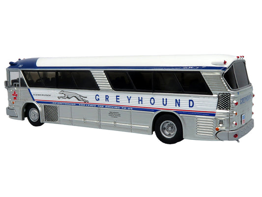 1964 MCI MC-5A Coach Bus "Greyhound Canada" White with Blue Stripes "Vintage Bus & Motorcoach Collection" Limited Edition to 504 pieces Worldwide 1/87 (HO) Diecast Model by Iconic Replicas Iconic Replicas
