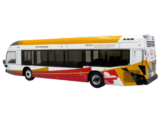 Nova Bus LFSH Hybrid Transit Bus "MTA Maryland" White with Red and Yellow Graphics "The Bus & Motorcoach Collection" Limited Edition to 504 pieces Worldwide 1/87 (HO) Diecast Model by Iconic Replicas Iconic Replicas