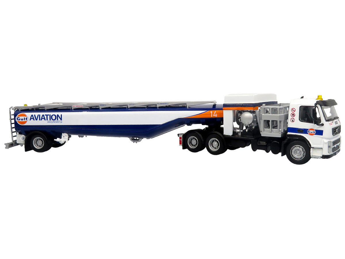 Volvo FM500 with Esterer Aviation Refueling Tanker Truck "Gulf Aviation" White with Blue Stripes Limited Edition 1/87 (HO) Diecast Model by Iconic Replicas Iconic Replicas