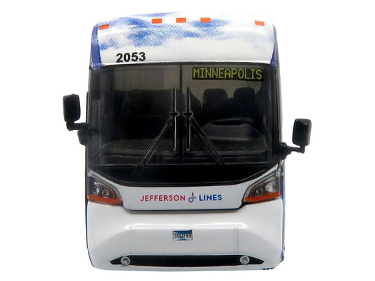 MCI D4520 Commuter Coach Bus "Jefferson Lines" White with Blue Graphics "The Bus & Motorcoach Collection" Limited Edition to 504 pieces Worldwide 1/87 (HO) Scale Diecast Model by Iconic Replicas Iconic Replicas