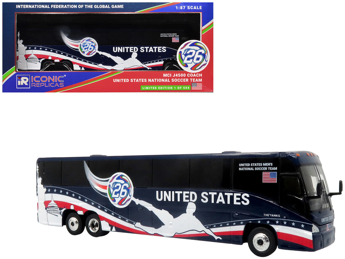 MCI J4500 Coach Bus "United States National Soccer Team" Dark Blue with Graphics "International Federation of the Global Game" Series Limited Edition to 504 pieces Worldwide 1/87 (HO) Diecast Model by Iconic Replicas-4
