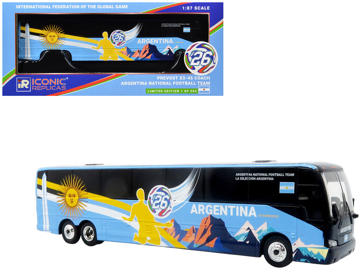 Prevost X3-45 Coach Bus "Argentina National Football Team" Blue with Graphics "International Federation of the Global Game" Series Limited Edition to 504 pieces Worldwide 1/87 (HO) Diecast Model by Iconic Replicas-4