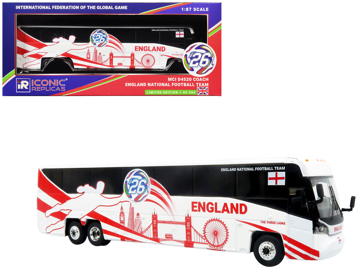 MCI D4520 Coach Bus "England National Football Team" White with Graphics "International Federation of the Global Game" Series Limited Edition to 504 pieces Worldwide 1/87 (HO) Diecast Model by Iconic Replicas-4