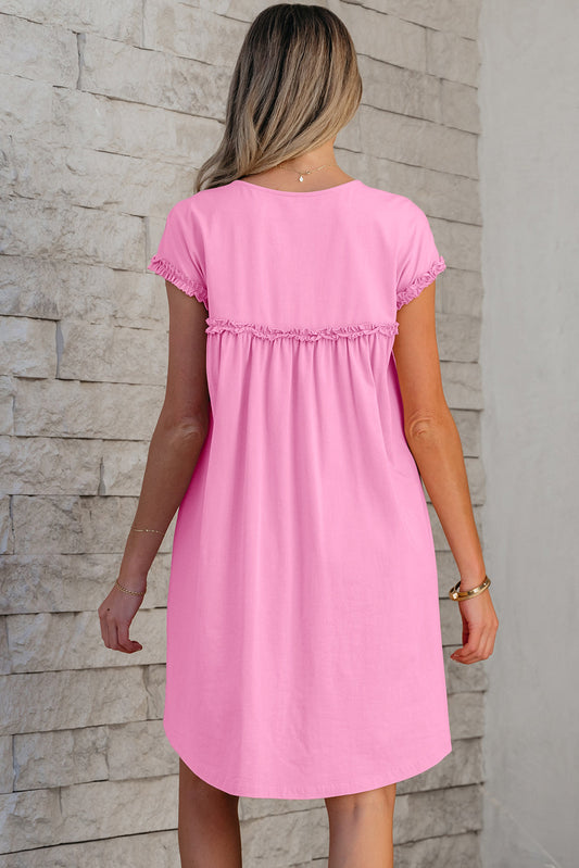 Keily Frilled Trim Loose Fit Mini Dress Threaded Pear