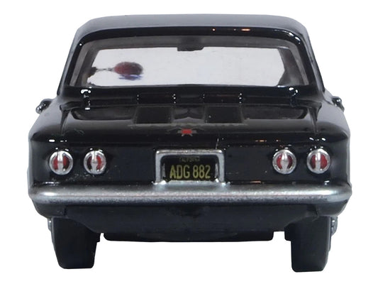 1963 Chevrolet Corvair Coupe Tuxedo Black with Red Interior 1/87 (HO) Scale Diecast Model Car by Oxford Diecast-1