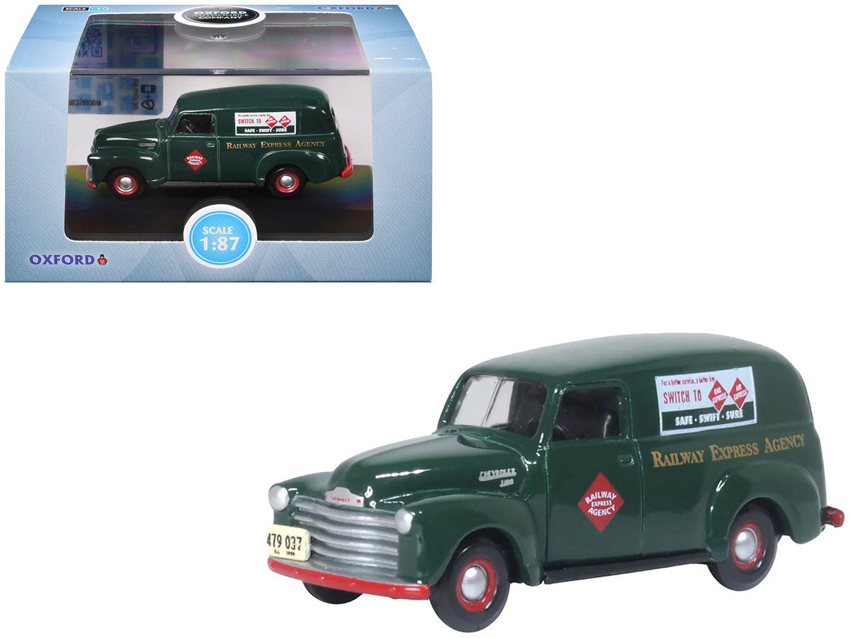 1950 Chevrolet Panel Van "Railway Express Agency" Dark Green 1/87 (HO) Scale Diecast Model Car by Oxford Diecast Oxford Diecast