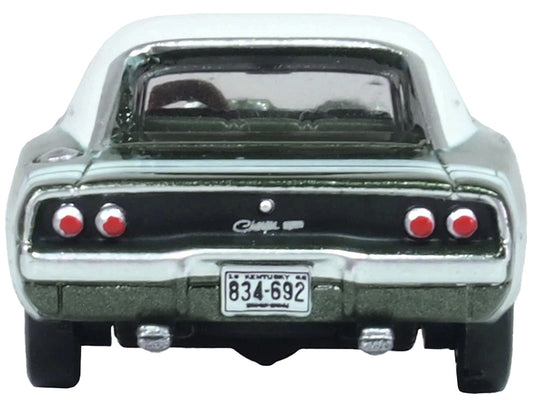 1968 Dodge Charger Racing Green Metallic with White Top and Tail Stripe 1/87 (HO) Scale Diecast Model Car by Oxford Diecast-1