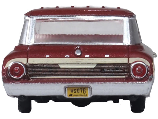 1964 Ford Country Station Wagon Squire Vintage Burgundy with Woodgrain Sides and White Interior 1/87 (HO) Scale Diecast Model Car by Oxford Diecast-1