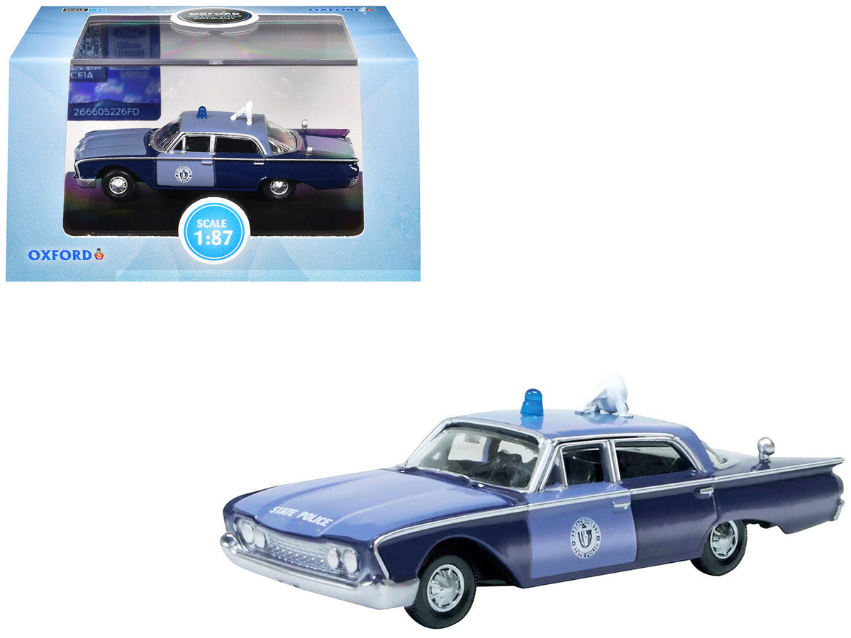 1960 Ford Fairlane Sedan "Massachusetts State Police Radar Car" Blue Two-Tone 1/87 (HO) Scale Diecast Model Car by Oxford Diecast Oxford Diecast