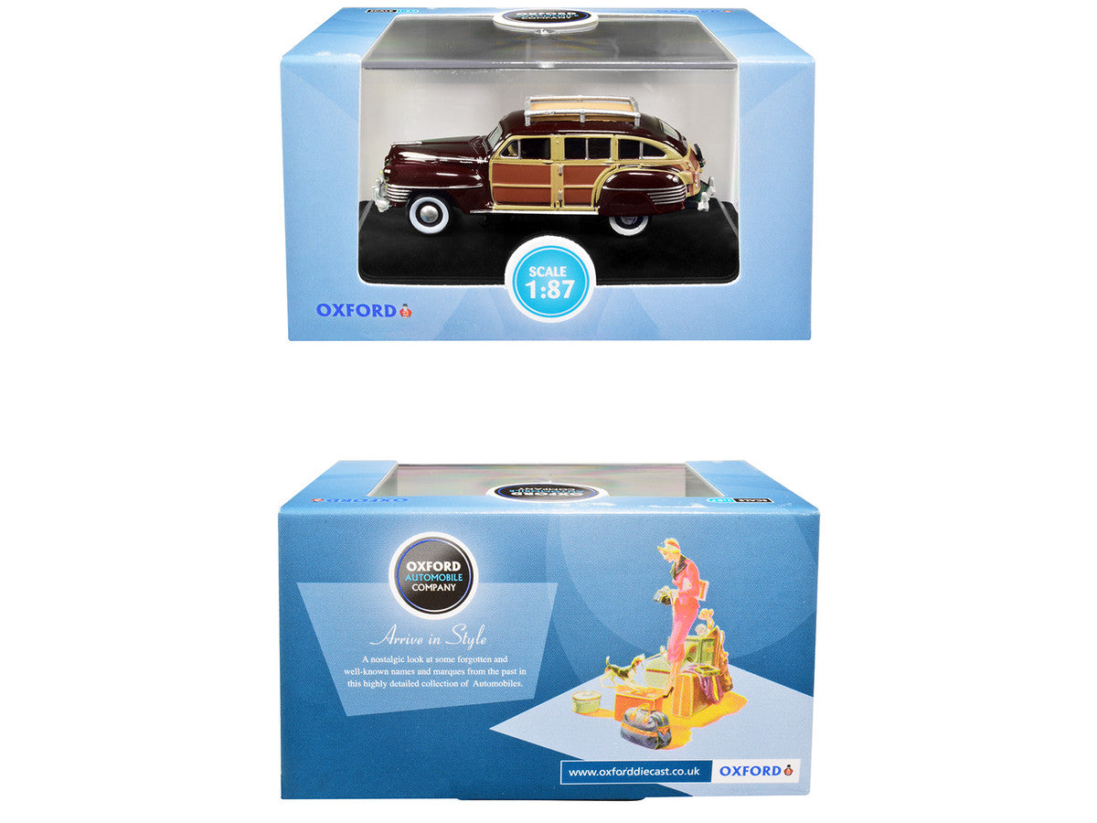 1942 Chrysler Town and Country Woody Wagon Regal Maroon with Roof Rack 1/87 (HO) Scale Diecast Model Car by Oxford Diecast Oxford Diecast