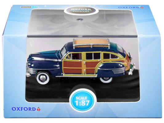 1942 Chrysler Town & Country Woody Wagon South Sea Blue with Wood Panels and Roof Rack 1/87 (HO) Scale Diecast Model Car by Oxford Diecast Oxford Diecast