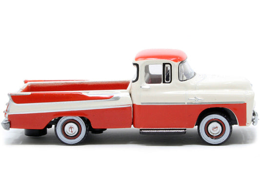 1957 Dodge D100 Sweptside Pickup Truck Tropical Coral and Glacier White 1/87 (HO) Scale Diecast Model Car by Oxford Diecast Oxford Diecast