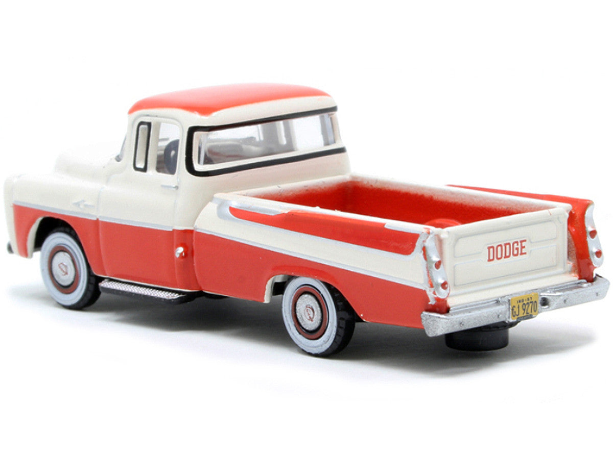 1957 Dodge D100 Sweptside Pickup Truck Tropical Coral and Glacier White 1/87 (HO) Scale Diecast Model Car by Oxford Diecast Oxford Diecast