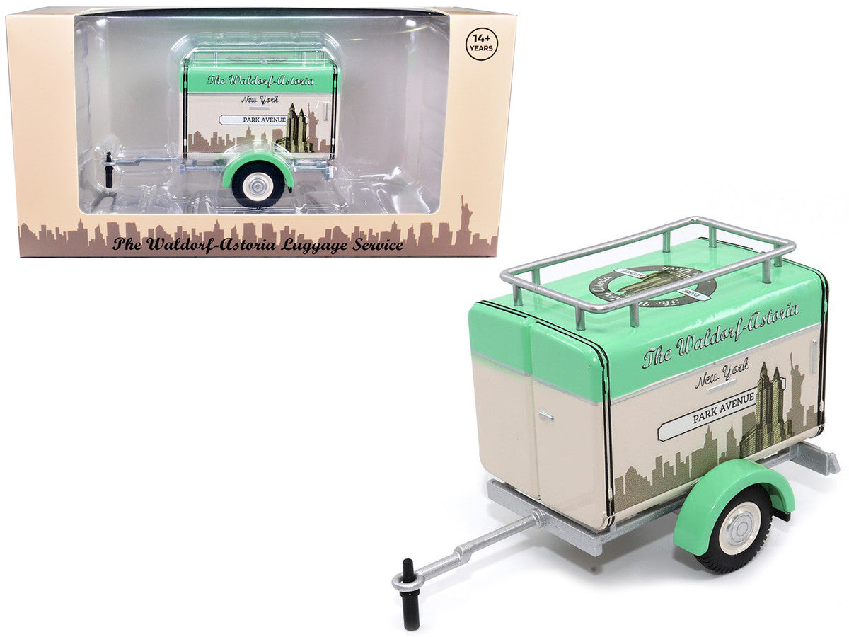 Travel Trailer Beige with Light Green Top "The Waldorf-Astoria Luggage Service New York - Park Avenue" 1/24 Diecast Model Car by Motor City Classics Motorcity Classics