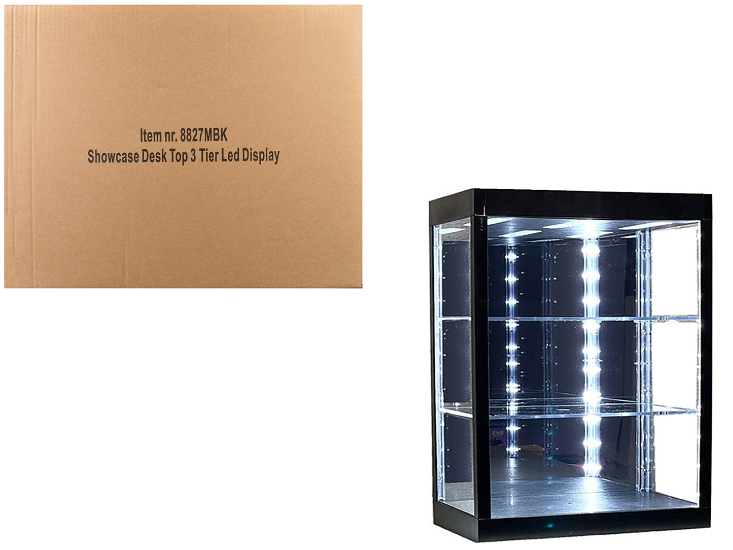 Showcase 3 Tier Display Case with Mirror Back Panel and LED Lights for 1/64-1/18 Scale Models