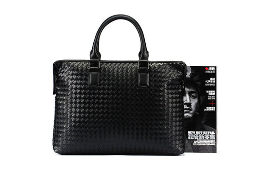 Men's Bag Leather Large Briefcase Hand Woven Luxury Handbags Business Tote Bags For Men High Quality Laptop Handbags LadyShow.Store