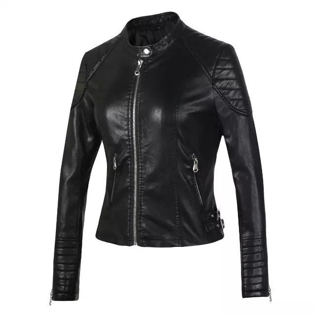 PU leather motorcycle leather jacket LadyShow.Store