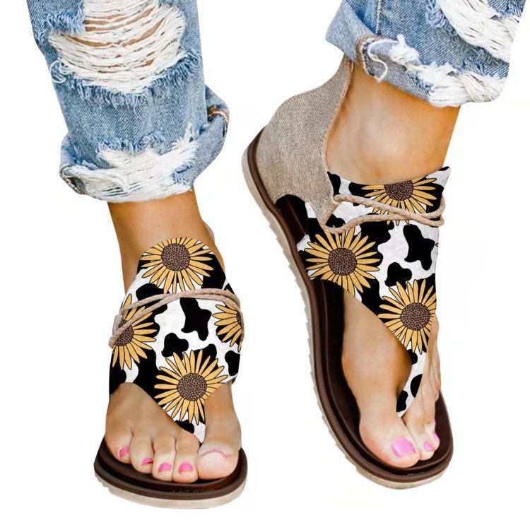 Spring And Summer Foreign Trade Printing Leopard Print New Large Size Ladies Flat Beach Sandals LadyShow.Store