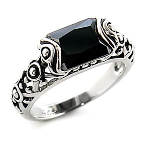 8X066 - Rhodium Brass Ring with AAA Grade CZ in Jet Alamode