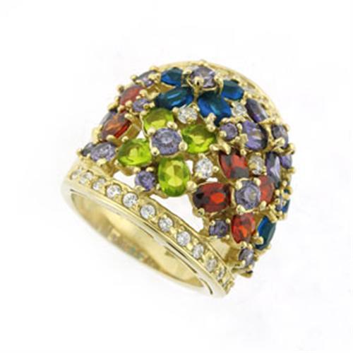8X114 - Gold 925 Sterling Silver Ring with AAA Grade CZ in Multi Color-0