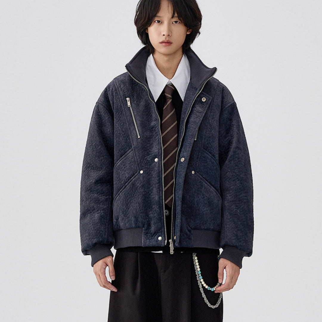 Mens Thick Solid-Color Wool Jacket Short Padded Coat LadyShow.Store