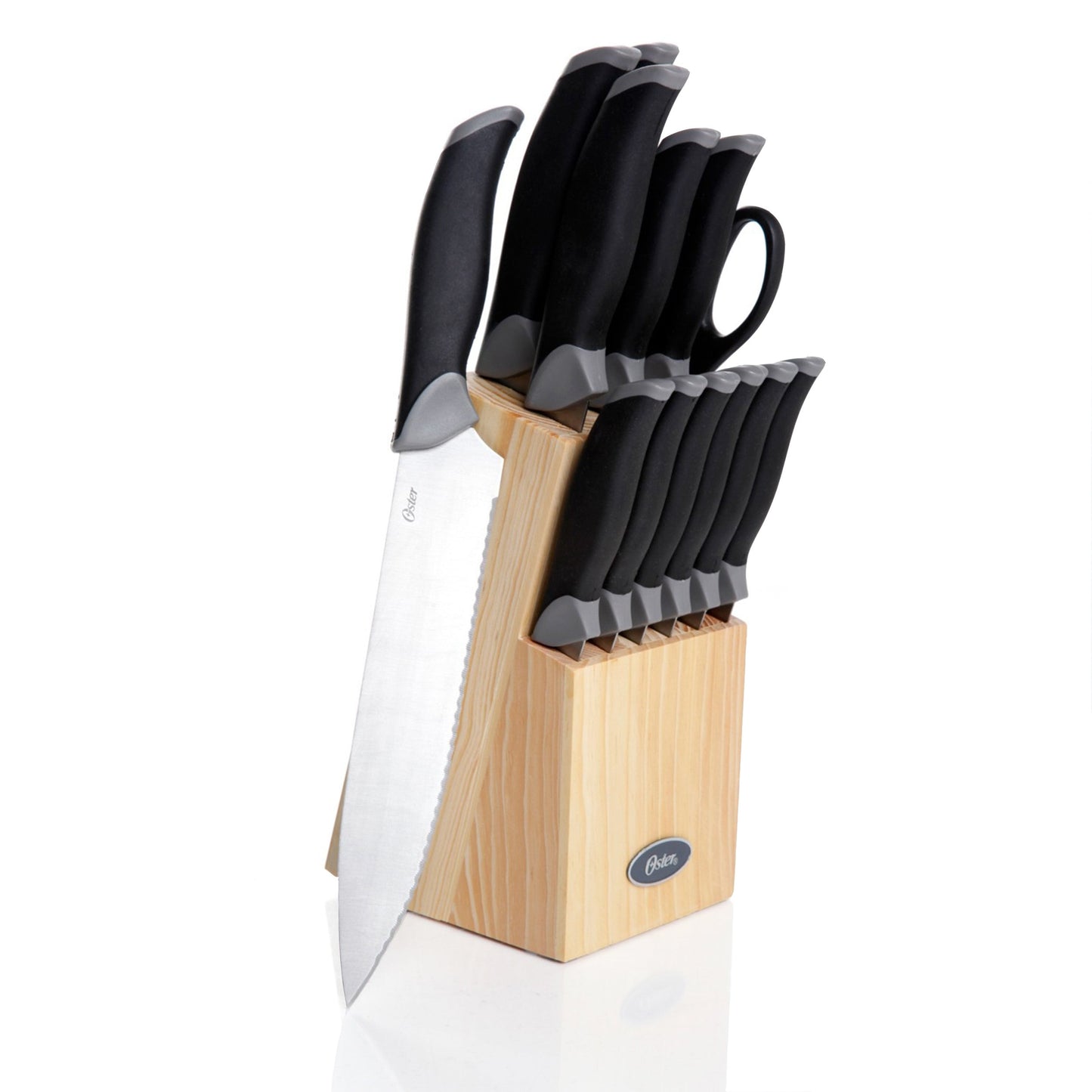 Oster Lingbergh 14 Piece Stainless Steel Cutlery Knife Set with Pine Wood Block W2B