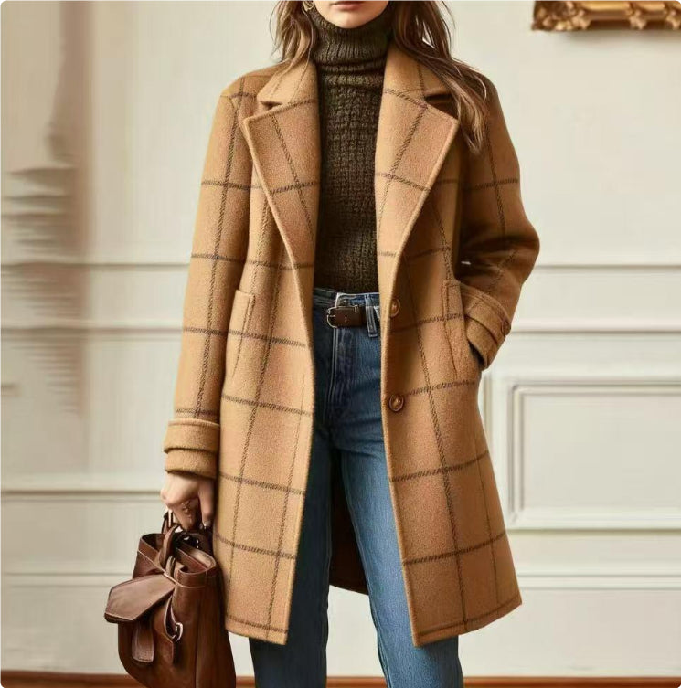 Plaid Mid-length Lapel Large Size Jacket LadyShow.Store