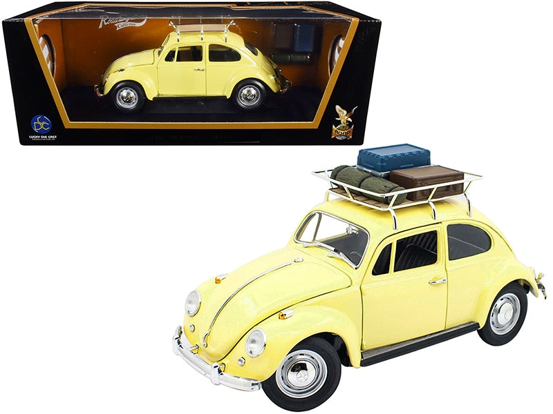 1967 Volkswagen Beetle with Roof Rack and Luggage Yellow 1/18 Diecast Model Car by Road Signature W2B