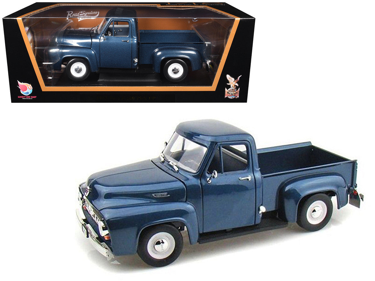1953 Ford F-100 Pickup Dark Blue 1/18 Diecast Model Car by Road Signature Road Signature