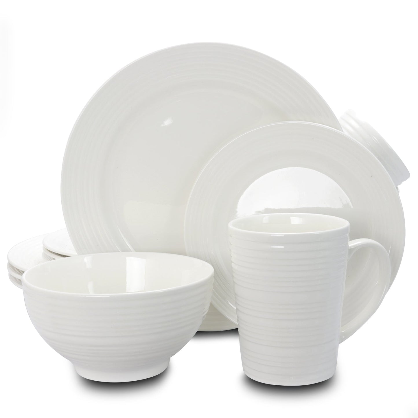 Gibson Home Amelia Court 16 Piece Dinnerware Set in White Embossed W2B