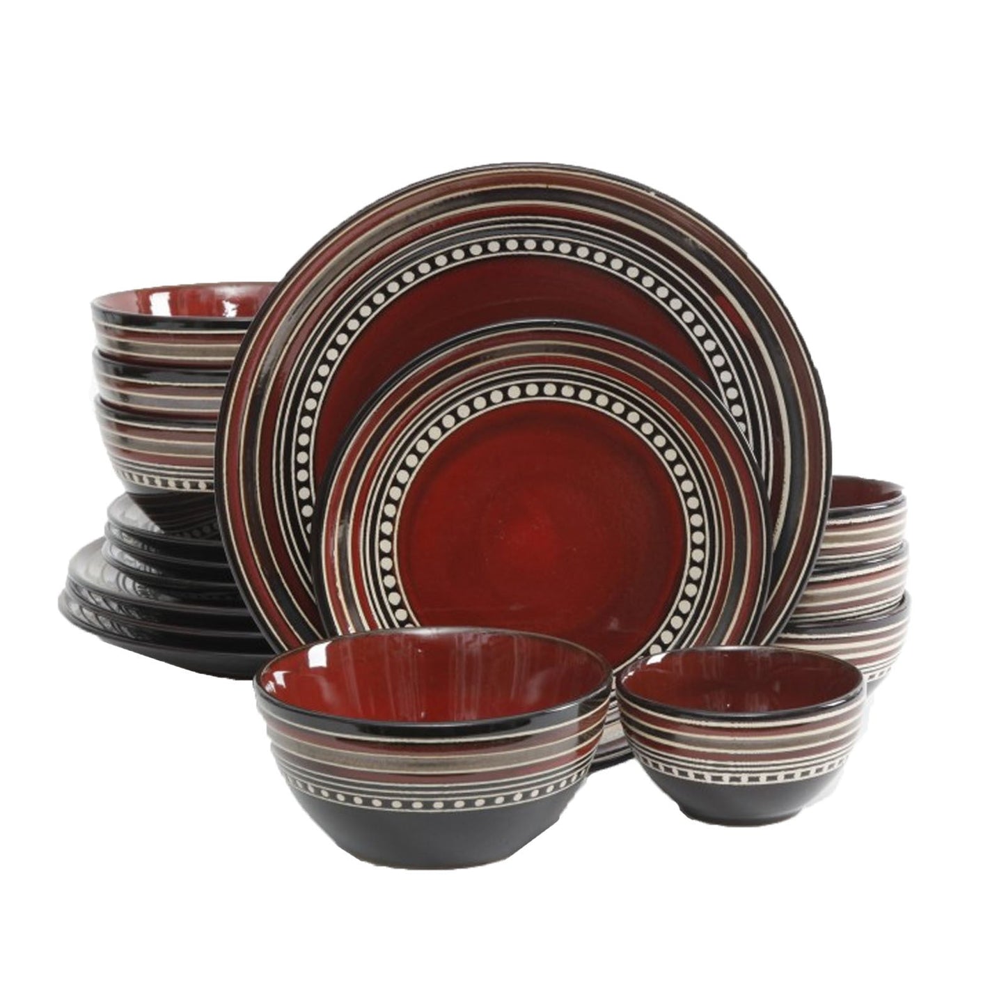 Gibson Elite Caf Versailles 16 Piece Double Bowl Dinnerware Set - Red W2B