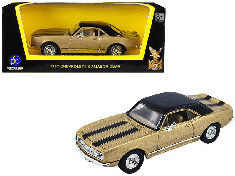 1967 Chevrolet Camaro Z-28 Gold with Black Stripes and Black Top 1/43 Diecast Model Car by Road Signature Road Signature