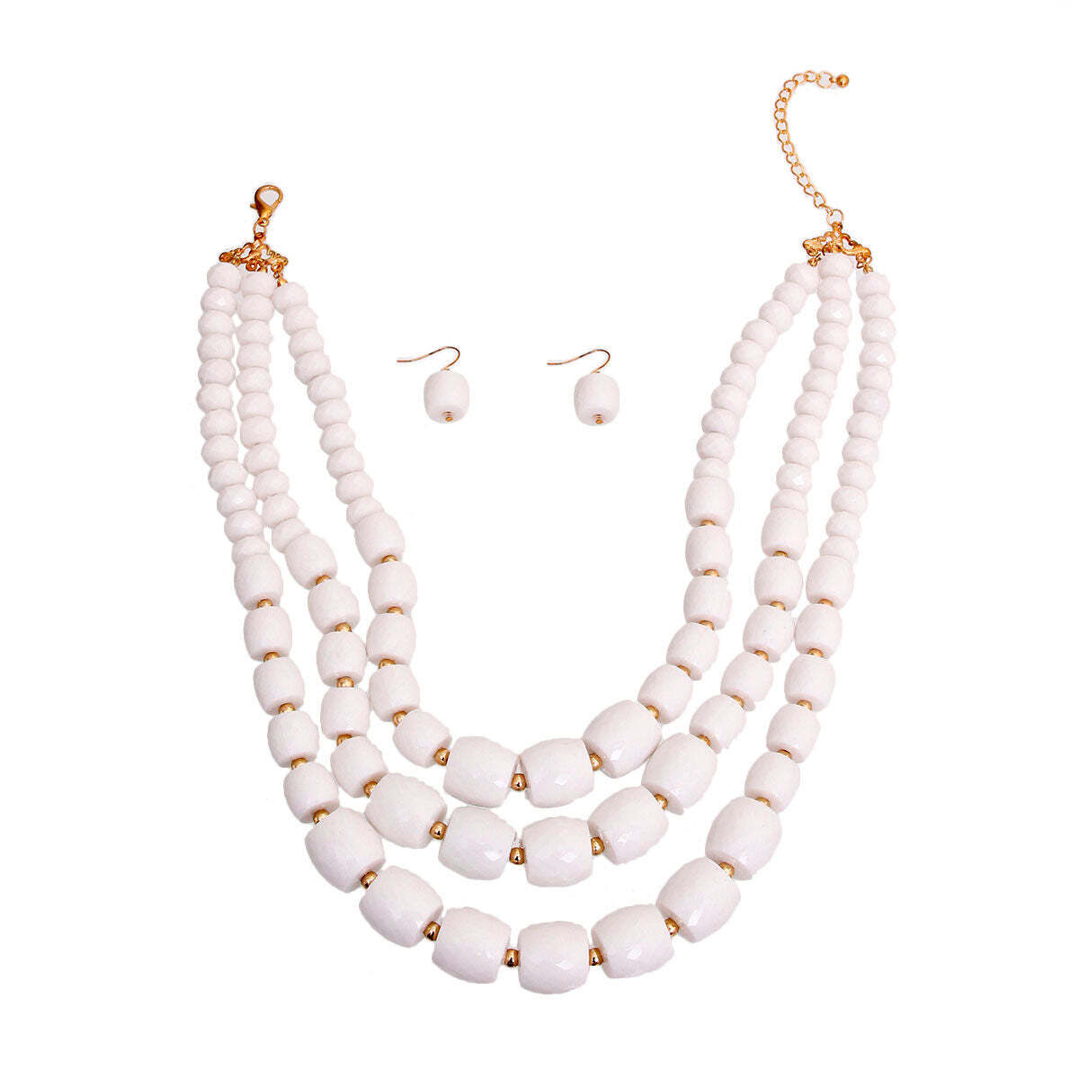White Cylinder Bead Necklace W2B