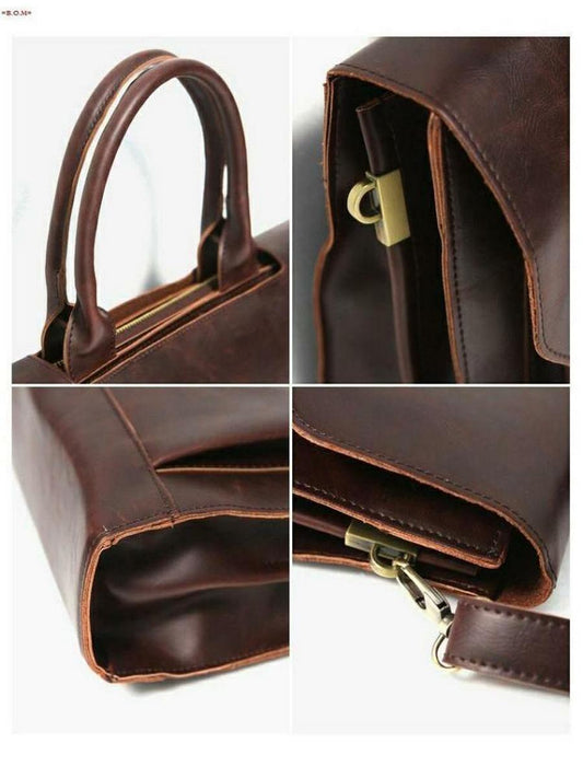 Crazy Horse Leather Brief Shoulder Crossbody Bag LadyShow.Store