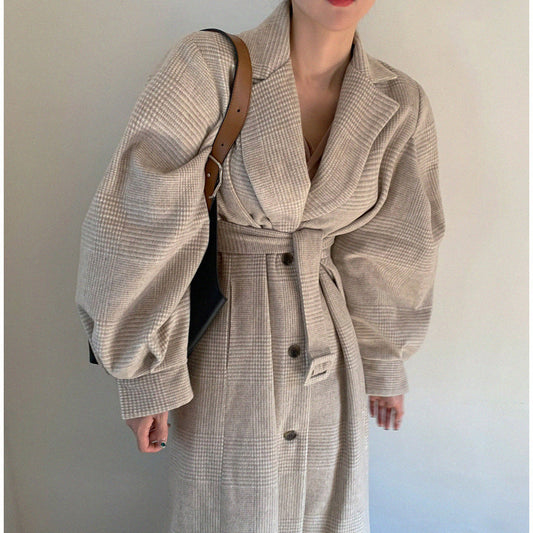 Winter Woolen Coat Women Lantern Sleeve LadyShow.Store