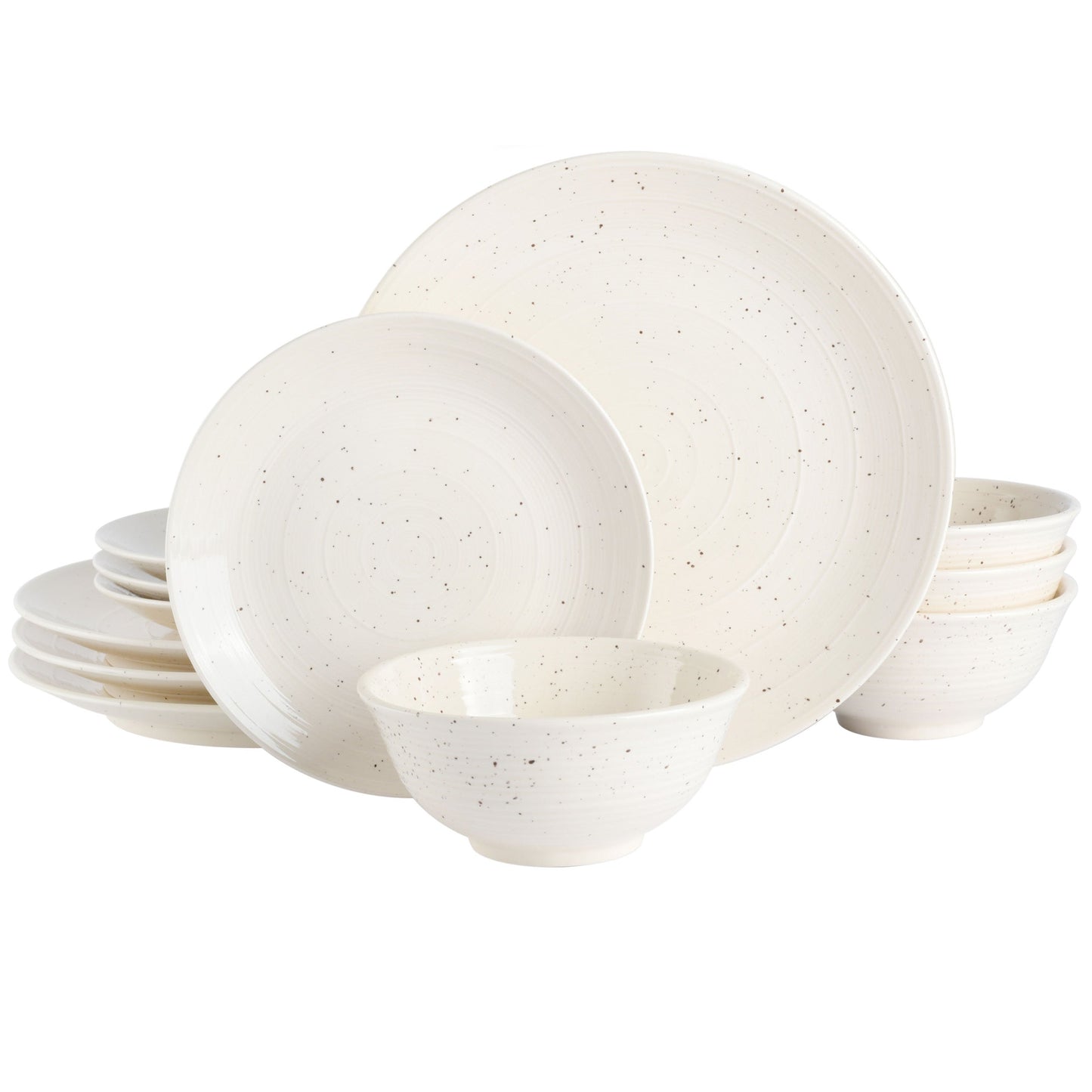 Gibson Elite Ramapo 12 Piece Stoneware Dinnerware Set in White Speckle W2B
