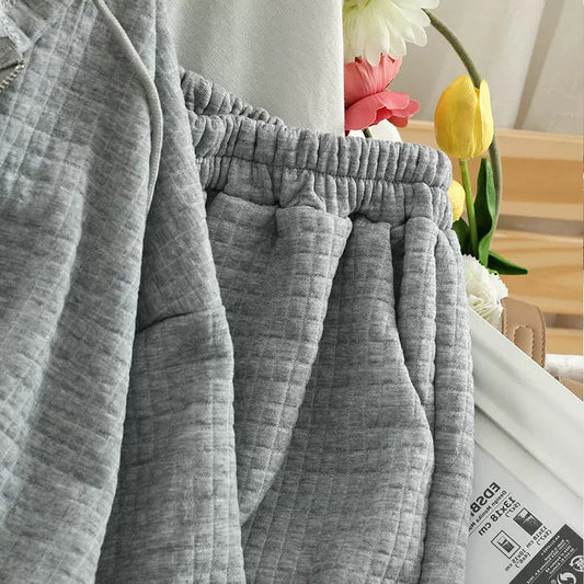 Japanese Korean Casual Hooded Cardigan Set - Zipper Sports Three Piece Suit (Black, Gray, White) LadyShow.Store