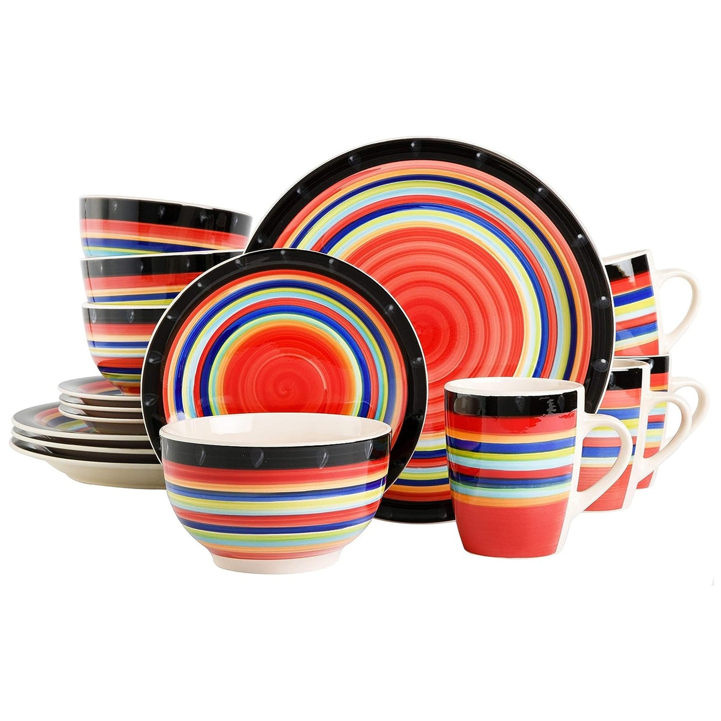 Gibson Home Casa Stellar 16 Piece Round Stoneware Dinnerware Set in Red W2B
