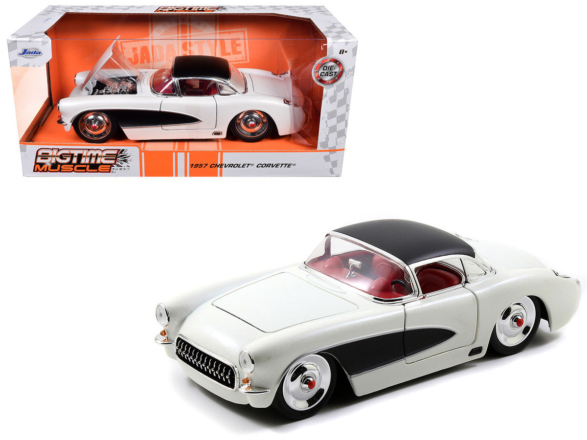 1957 Chevrolet Corvette Satin Cream Metallic with Matt Black Top and Side 1/24 Diecast Model Car by Jada Jada