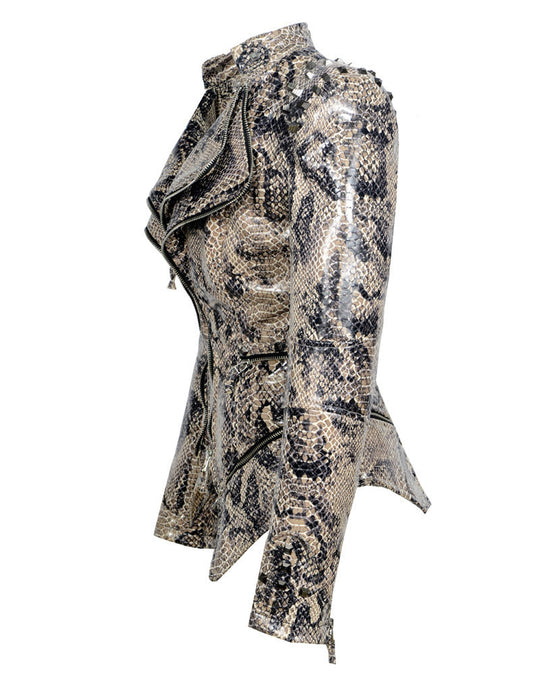 Women's Rivet Slim Washed Leather Motorcycle Jacket LadyShow.Store