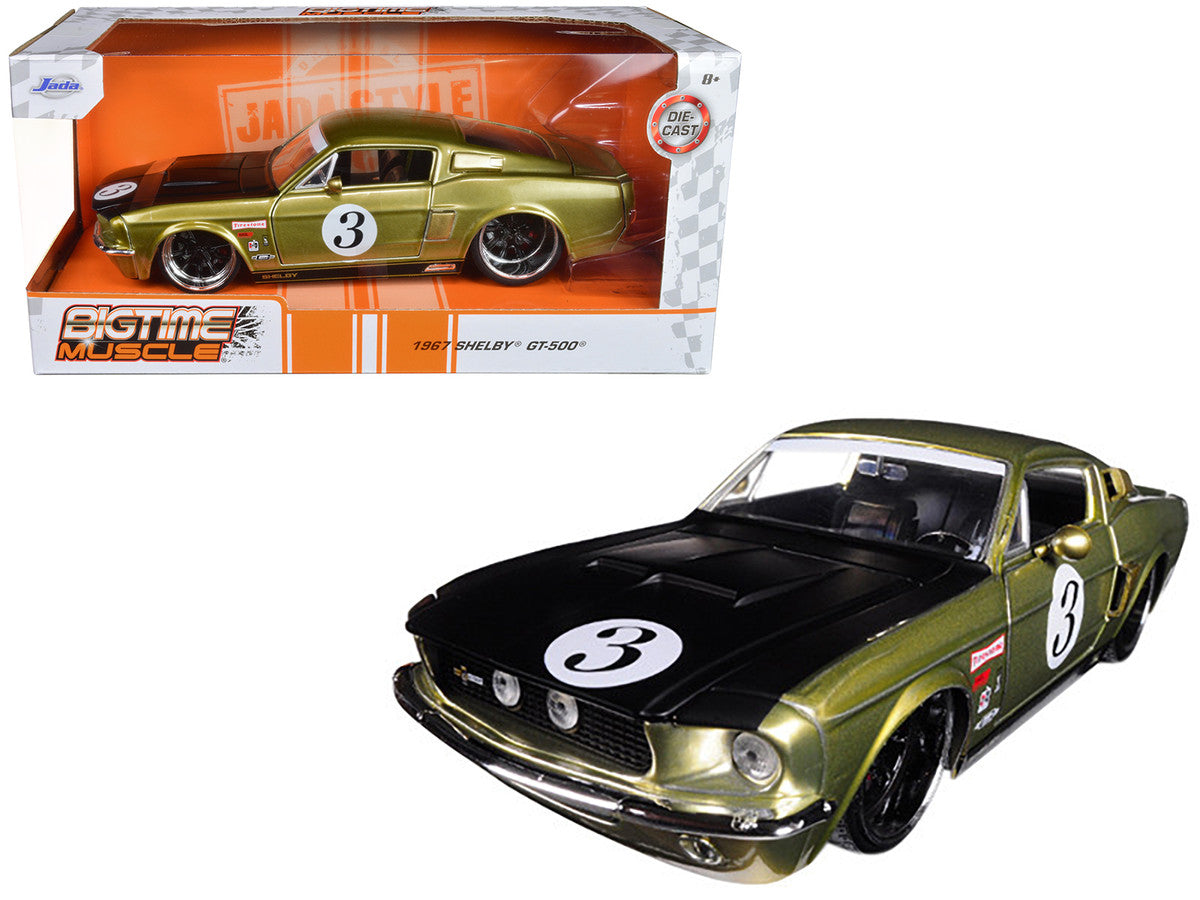 1967 Ford Shelby GT-500 #3 Gold with Matt Black Hood "Big Time Muscle" 1/24 Diecast Model Car by Jada Jada