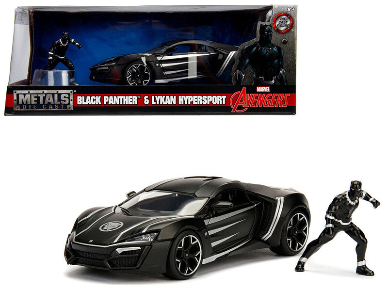 Lykan Hypersport Black with Black Panther Diecast Figurine "Avengers" "Marvel" Series 1/24 Diecast Model Car by Jada Jada