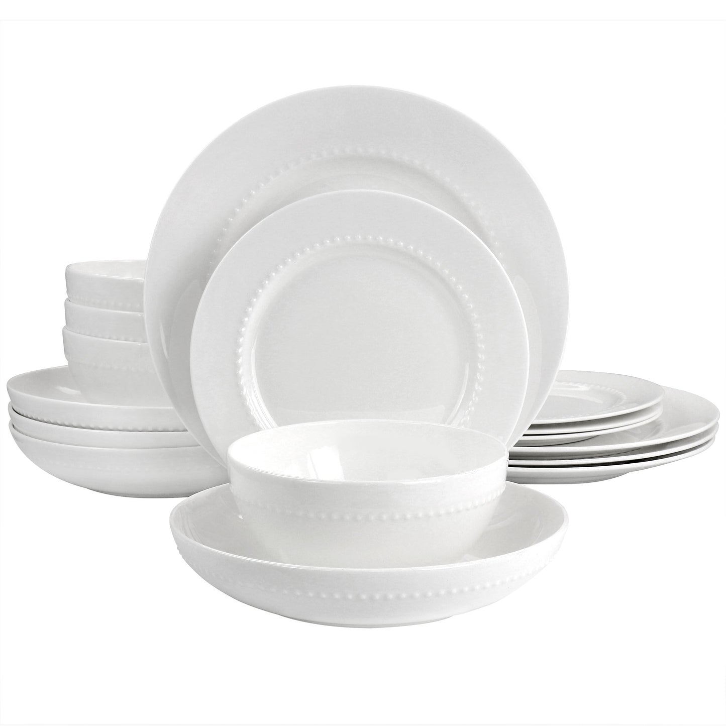 Gibson Elite Embossed Bone China 16 Piece Double Bowl Dinnerware Set in White W2B