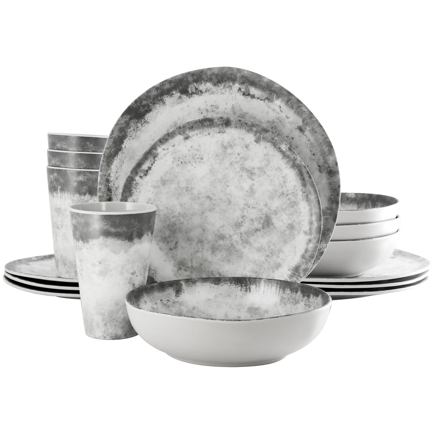 Gibson Elite Organic Decal 16 Piece Melamine Dinnerware Set in Gray W2B